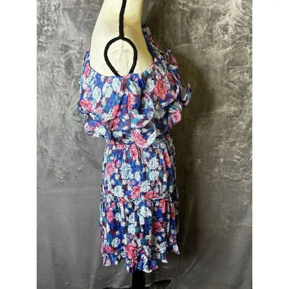 Perfectly Priscilla Dress Small One Shoulder Blue Floral Boho Tiered Preppy‎ NEW - Picture 5 of 16